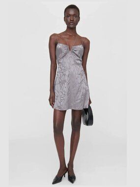 Anine Bing 100% Silk Ash Violet Butterfly Jacquard Mini Dress - Size M - NWT